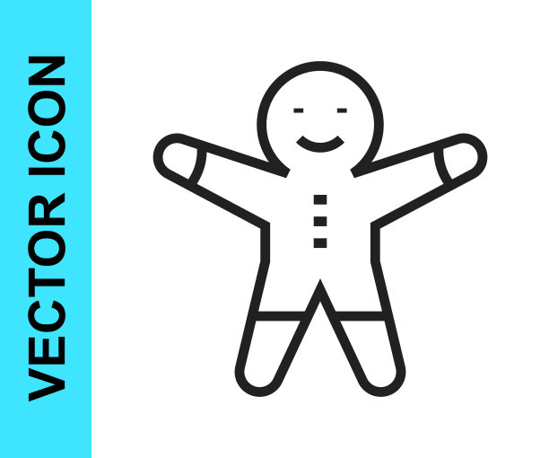 黑色线假日姜饼人饼干图标孤立在白色背景。糖衣人形饼干。向量图片下载