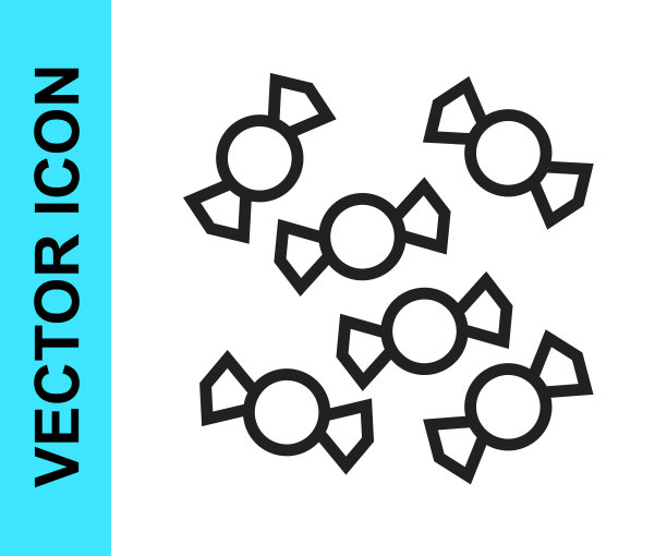 黑线糖果图标孤立在白色背景。圣诞快乐，恭贺新禧。向量图片下载