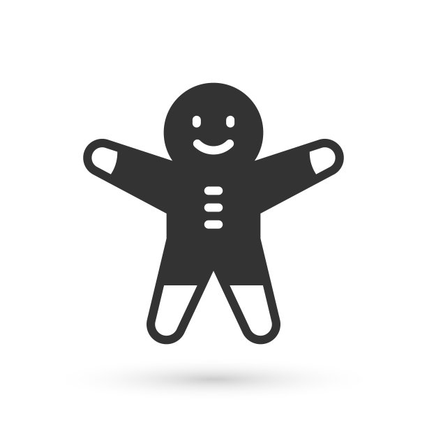 灰色节日姜饼人饼干图标孤立的白色背景。糖衣人形饼干。向量图片下载