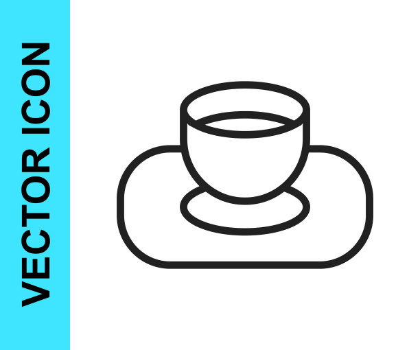 黑线酱油碗图标孤立的白色背景。向量图片下载