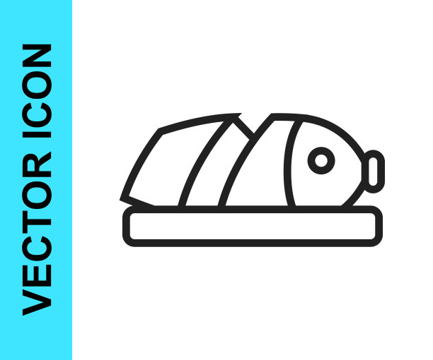 黑线鱼与切片与刀图标孤立的白色背景。向量图片下载