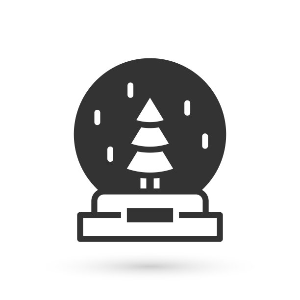 灰色圣诞雪花玻璃球落下的雪和圣诞树图标孤立在白色的背景。圣诞快乐，恭贺新禧。向量图片下载