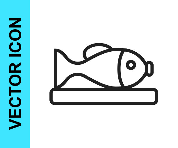 在一个盘子图标孤立的白色背景上的鱼。向量图片下载