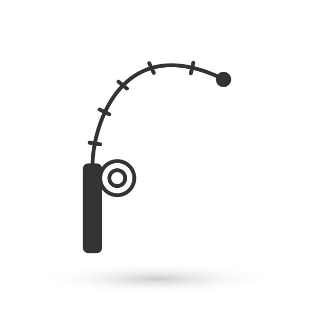 灰色钓竿图标孤立在白色的背景。钓一条大鱼。渔业设备及渔业养殖主题。向量图片下载