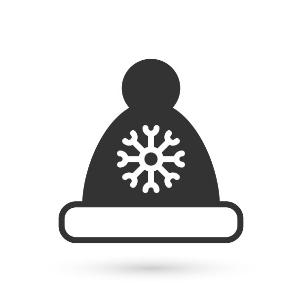 圣诞老人帽子图标（灰色，白色背景）。圣诞快乐，新年快乐。矢量素材图片下载