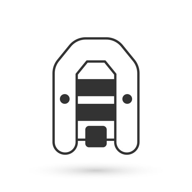 灰色充气船与舷外马达图标孤立在白色背景。向量图片下载