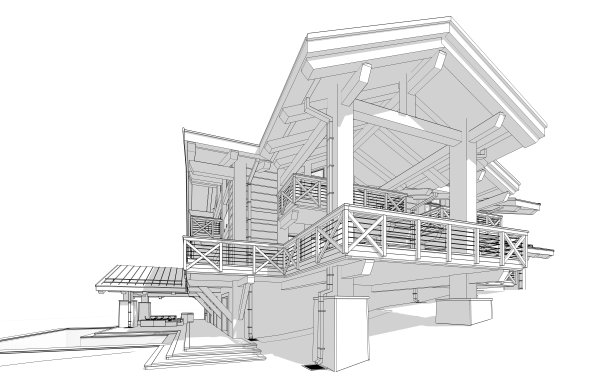 现代舒适的小屋的三维渲染黑色线条在白色的背景图片下载