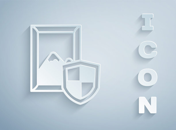 剪纸风格：拍卖画作图标，灰色背景矢量素材图片下载