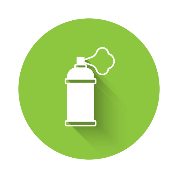 白色喷漆可以孤立图标与长阴影背景。绿色圆圈按钮。向量图片下载