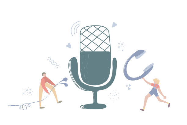 播客节目，戴着耳机和麦克风的男人。互联网广播，多媒体娱乐理念图片下载