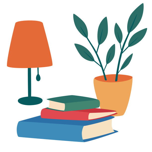 书籍、台灯和室内植物组成。爱书。和一堆教科书在一起的温馨场景。休闲、爱好或备考。娱乐或教育教科书。矢量插图。图片下载