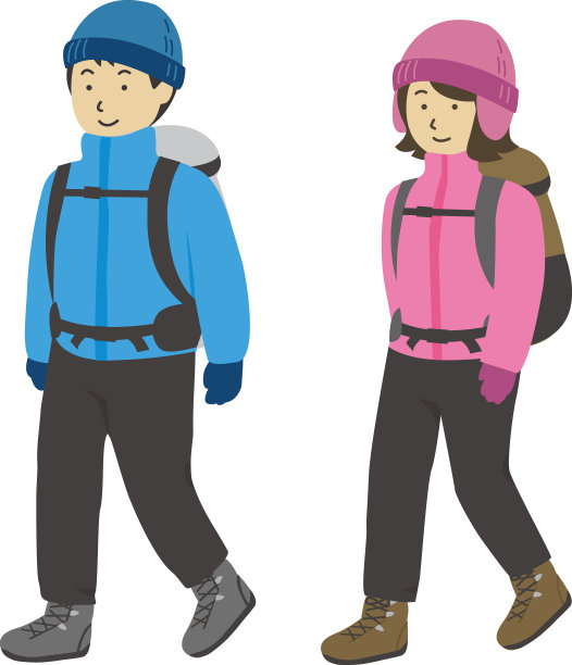 登山男女双人背包行走(冬季)图片下载