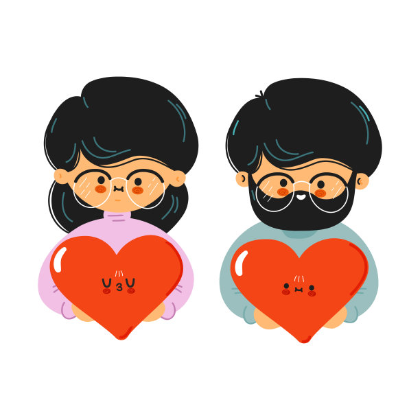 年轻的女孩和男孩手里拿着破碎的心图片下载