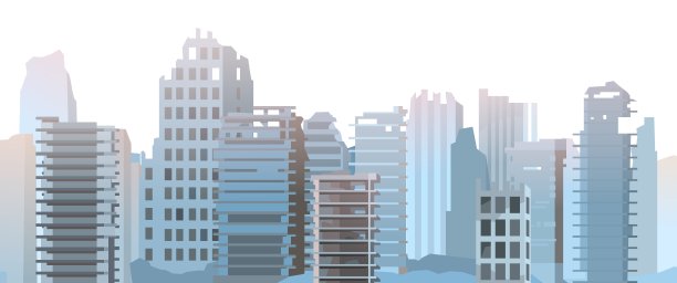 Backgdrop毁了城市。灾难现场。世界末日，文明在战争或环境灾难中死亡。平的风格。无缝插图孤立的白色背景。向量图片下载