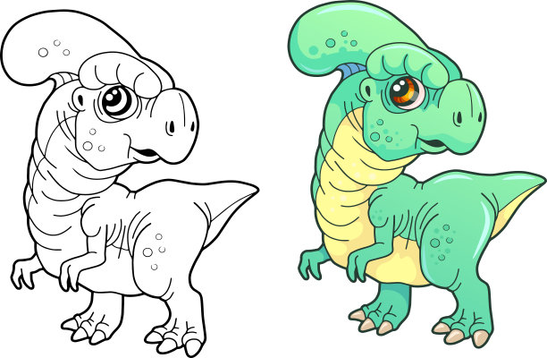 史前副栉龙，涂色书，有趣的插图图片下载