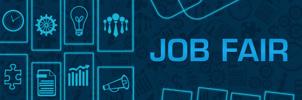 招聘会蓝色霓虹灯业务呈水平分布图片下载