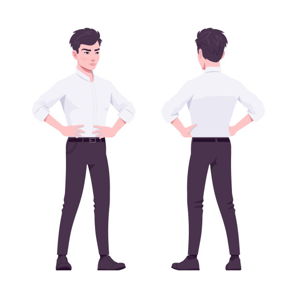 办公室勤杂工，现代男人自信地叉腰站着图片下载