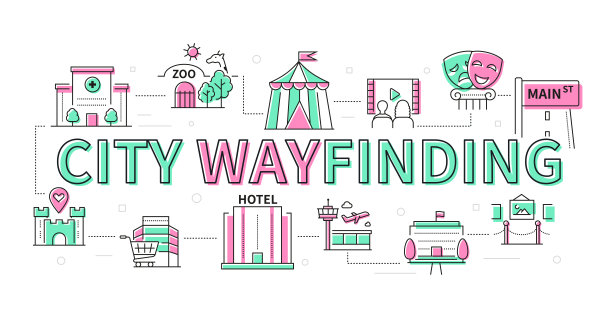 城市寻路-彩色线条设计风格横幅图片下载