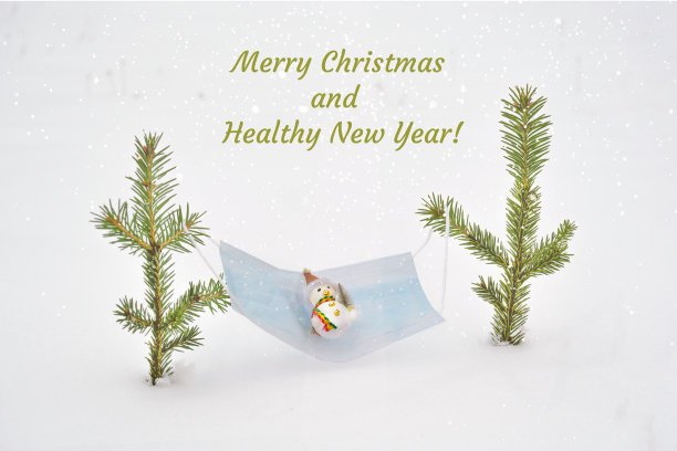 雪人躺在一个医用口罩制成的吊床上。图片下载