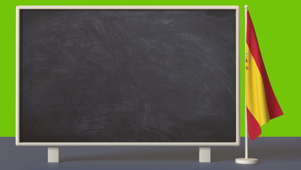 学校董事会与文本或标志旁边的桌子旗帜西班牙中立的背景。3 d渲染。布局。设计的空白。孤立。教育、旅游概念图片下载