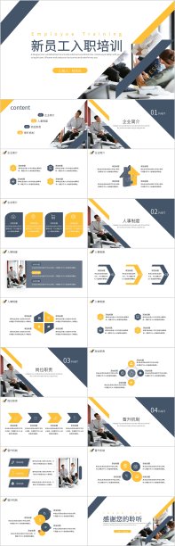 黄色商务简洁新员工入职培训PPT模板图片下载