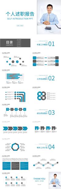 蓝色商务简约个人述职报告PPT模板图片下载