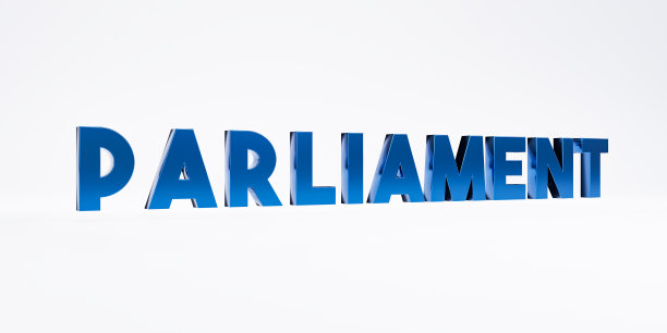 议会用3D大写字母，蓝色金属。图片下载
