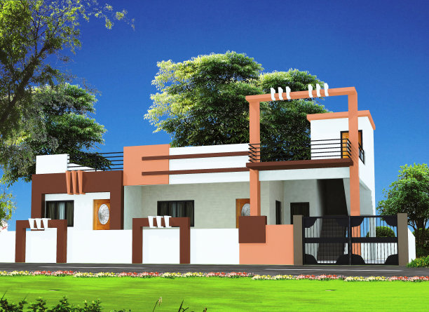 具有当代外观设计的房子的3D渲染图片下载