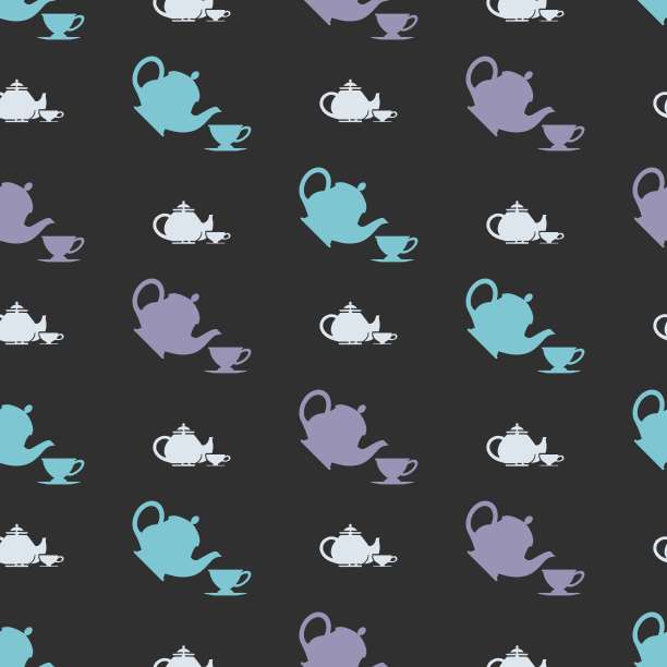 倒茶壶和喝它矢量图形无缝模式图片下载