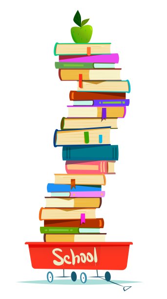 红色手推车里的一堆书图片下载