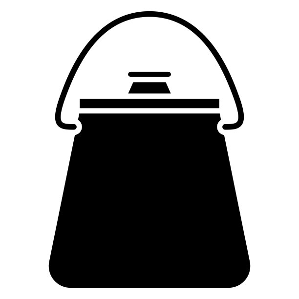 罐体呈梯形，并带有吊具。一个有盖子的锅，一个在火上做饭的锅。矢量图标，象形文字，孤立图片下载