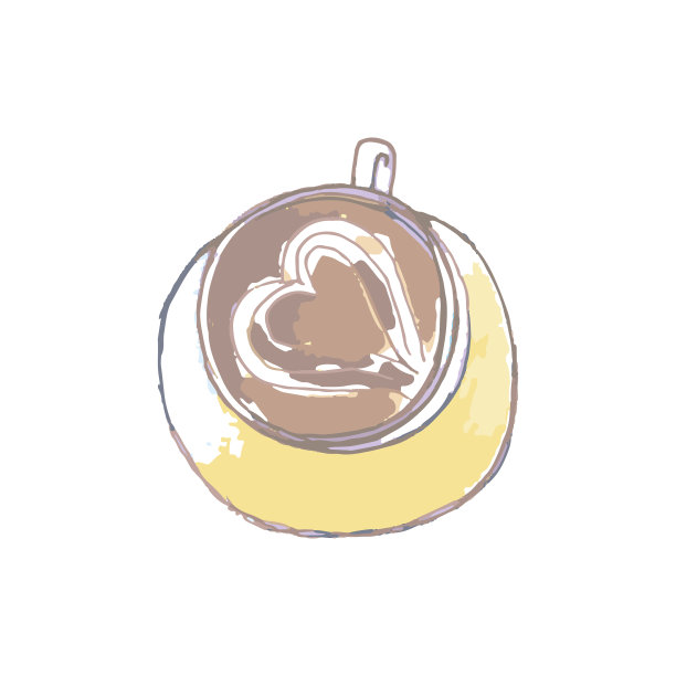 矢量画上画着一个杯子，带着一个碟子，带着一颗心，与世隔绝图片下载