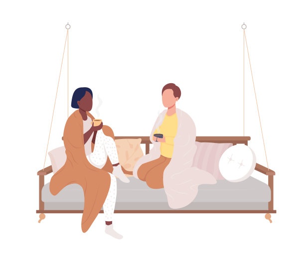 好友坐在挂沙发上半平色向量字符图片下载