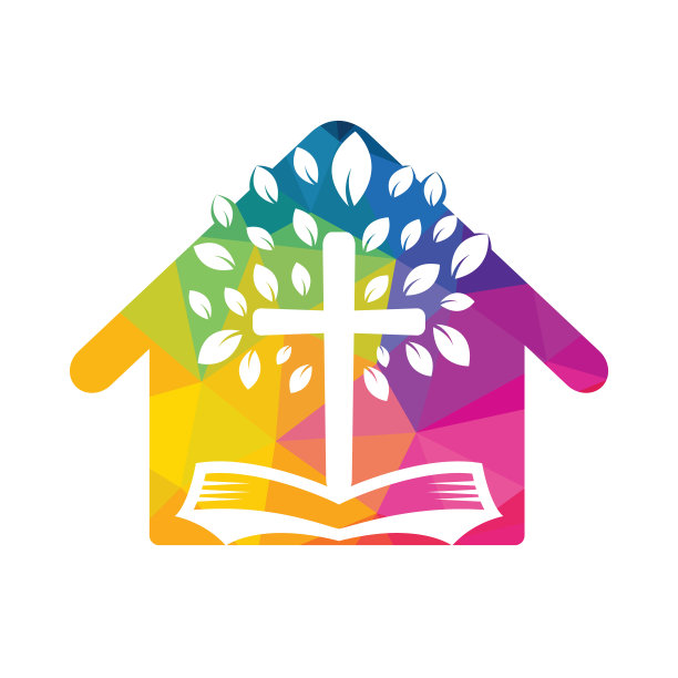 抽象的家和树的宗教交叉符号图标矢量设计。图片下载