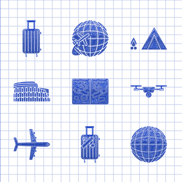 设置护照页与签证邮票手提箱图片下载