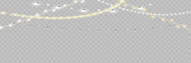 圣诞灯。圣诞花环。矢量红色，黄色，蓝色和绿色发光灯泡的电线串。节日向量模板图片下载