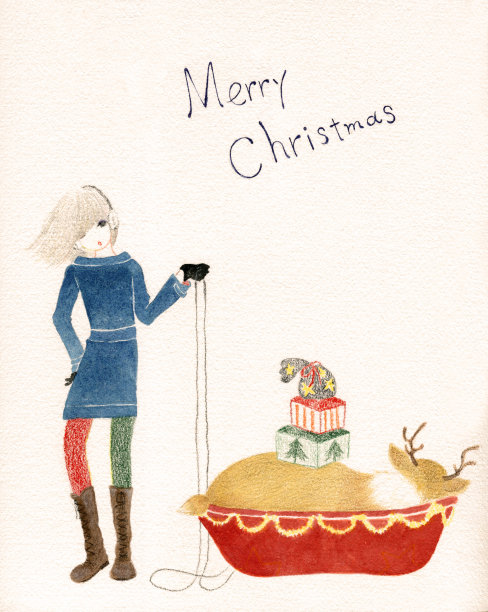 时尚的圣诞老人和驯鹿插图图片下载