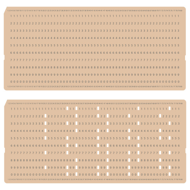 老式计算机数据存储。白纸打孔卡片隔离在白色背景上图片下载