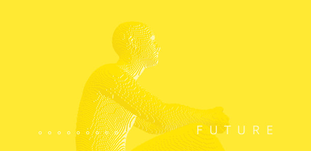 人的思考。数字技术背景。体素的艺术。3D矢量图，用于演示，社交媒体或打印目的。图片下载