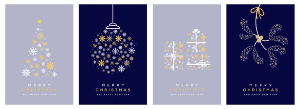 灰色和蓝色的圣诞卡片套装图片下载