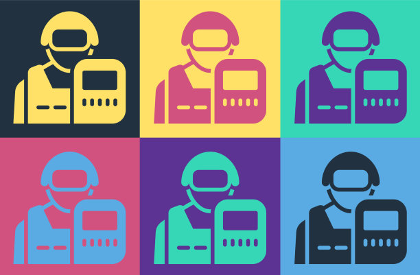 流行艺术警察图标孤立的颜色图片下载