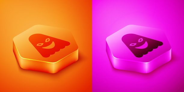 等距幽灵图标孤立在橙色和粉红色图片下载