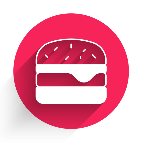 白色汉堡图标孤立与长影子图片下载