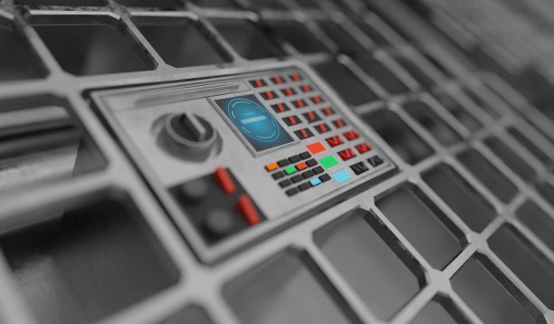 关闭机器与pin码在炉排墙上的场景图片下载