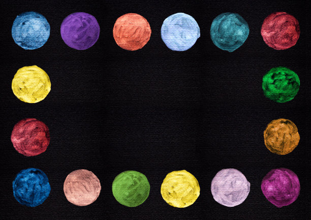 手绘金属水彩点印迹斑点笔触在黑色边框边框。图片下载