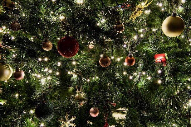 圣诞彩灯和小玩意-玫瑰雾，灰橙，栗色橡木图片下载