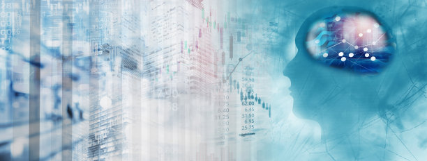 市场交易股票指数和图表上的白色蓝色数字技术模糊光线和人工智能或AI图形横幅业务背景图片下载