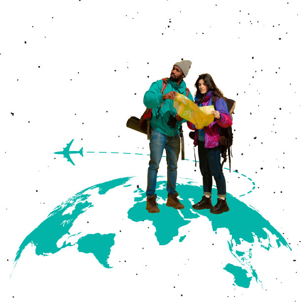 现代设计，当代艺术拼贴。游客，男男女女寻找有趣的地方旅游图片下载