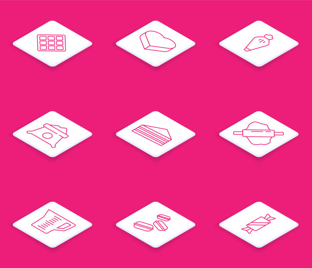 设置线条华夫糖在心形盒糕点图片下载