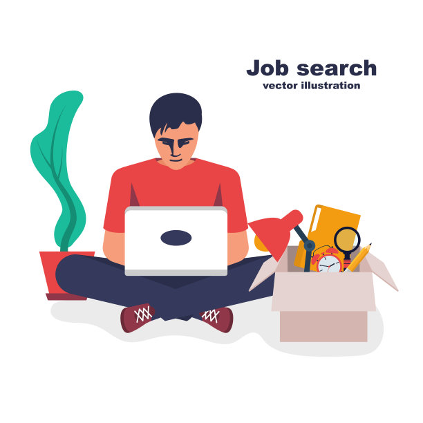 用笔记本电脑上网找工作的商人。图片下载